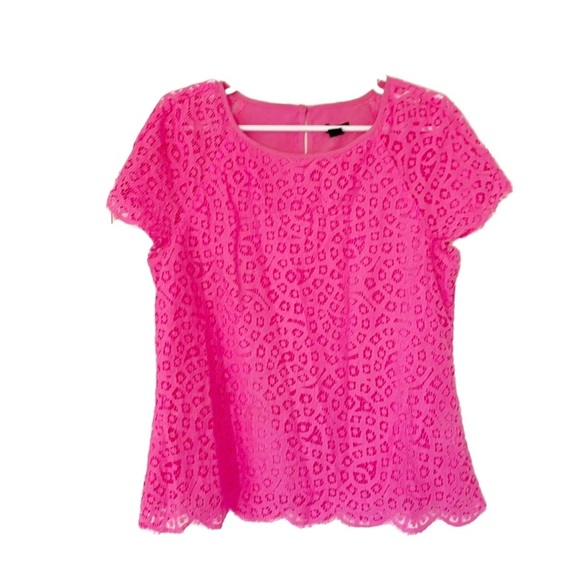 J. Crew Tops - J.CREW lace top size 8 pink shortsleeve cotton blend lined barbie barbiecore